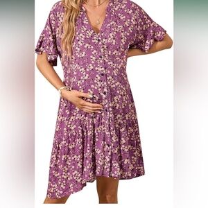 KOJOOIN Women's V Neck Short Sleeves Maternity Dresses Summer Casual